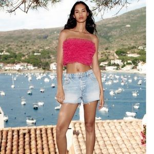 Zara strapless tulle top fuchsia